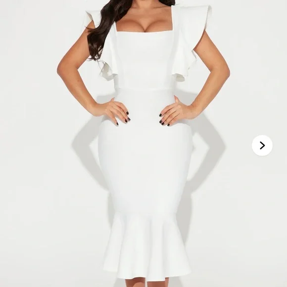 Fashion Nova | Dresses | Fashion Nova White Ruffle Sleeve Dress | Poshmark